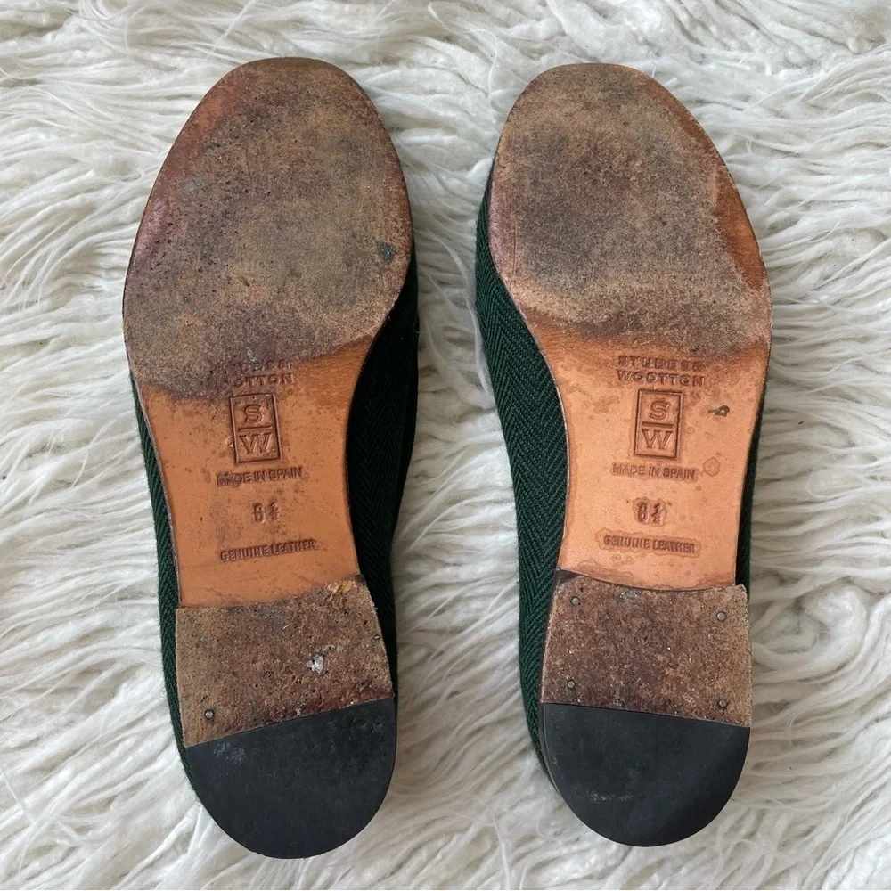Stubbs and Wootton Women’s Green Herringbone Loafer Flat Shoes EUC Size 6.5